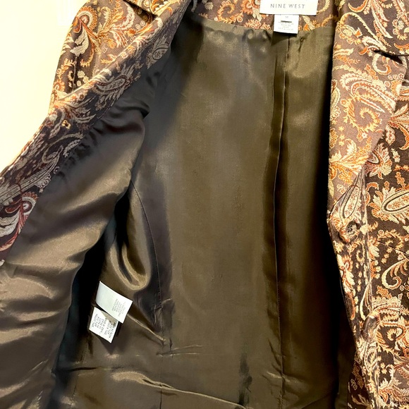 NWOT. NINE WEST Silk Blend Brocarde Paisley Brown Blazer, size M - Picture 6 of 8